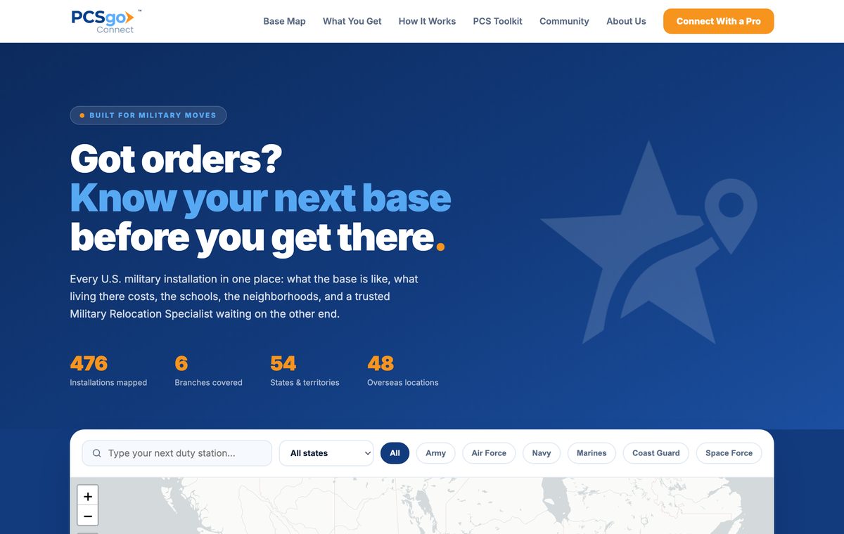 The PCSgo Connect map of every U.S. military installation